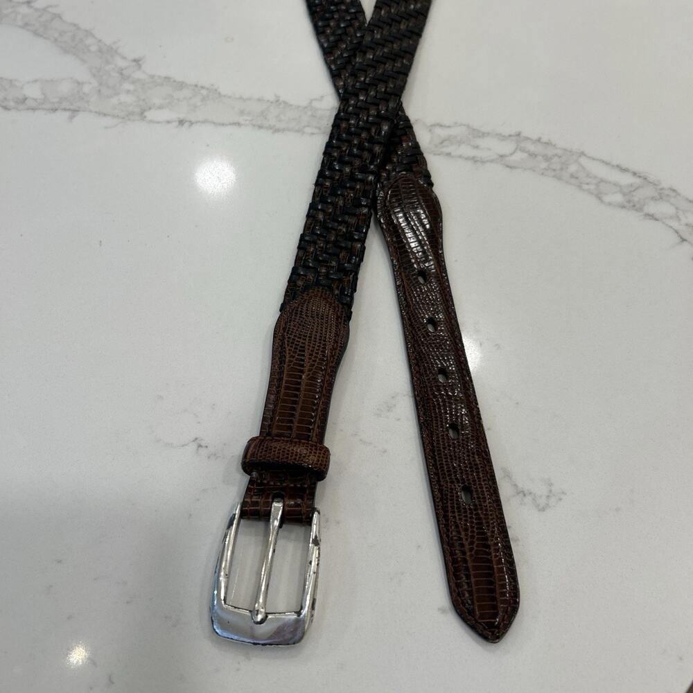 Brighton Brown & Black Leather Braided Belt P4100 Croc Embossed Mens Sz 40 - Picture 4 of 13